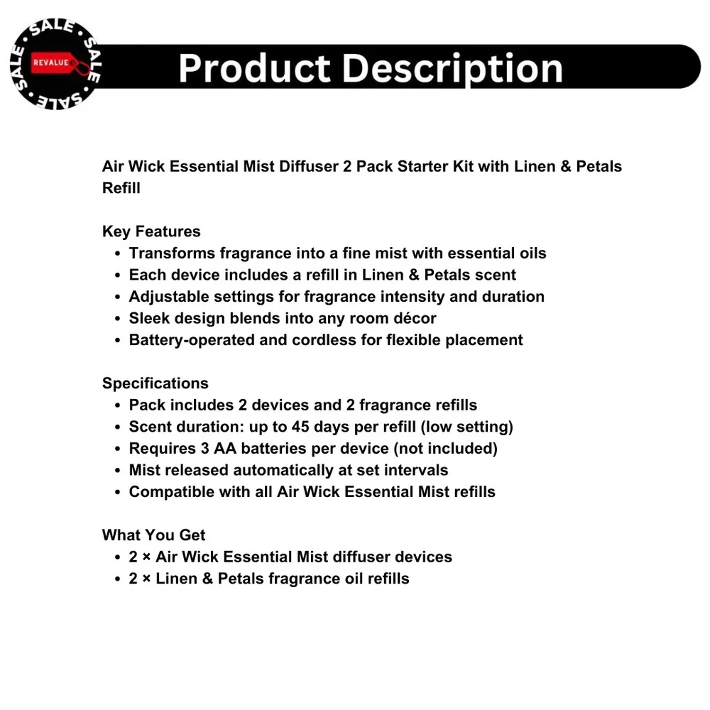 Air Wick Essential Mist Diffuser 2 Pack Starter Kit with‎ Linen & Petals Refill